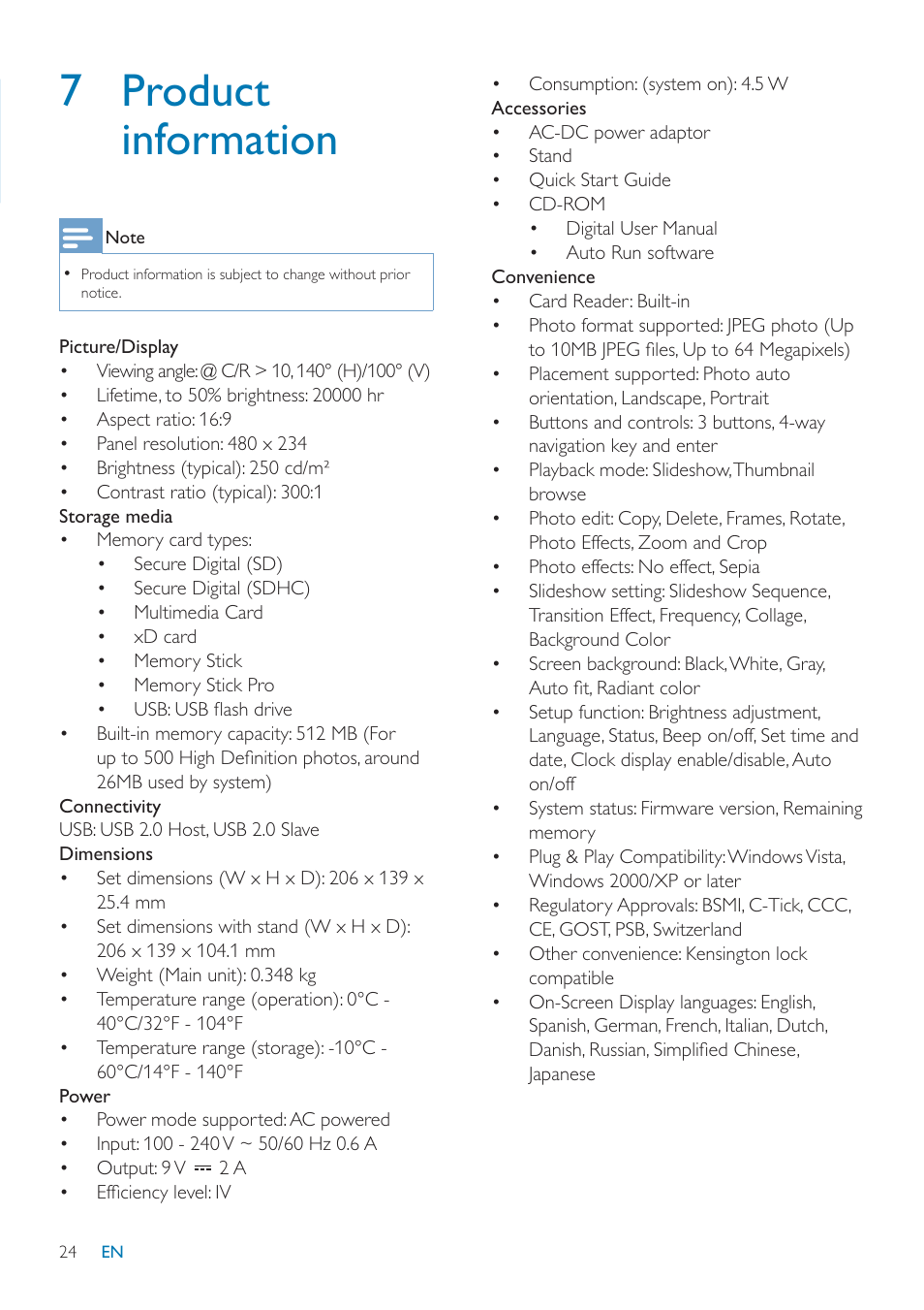 7 product information | Philips SPF1027/05 User Manual | Page 25 / 28