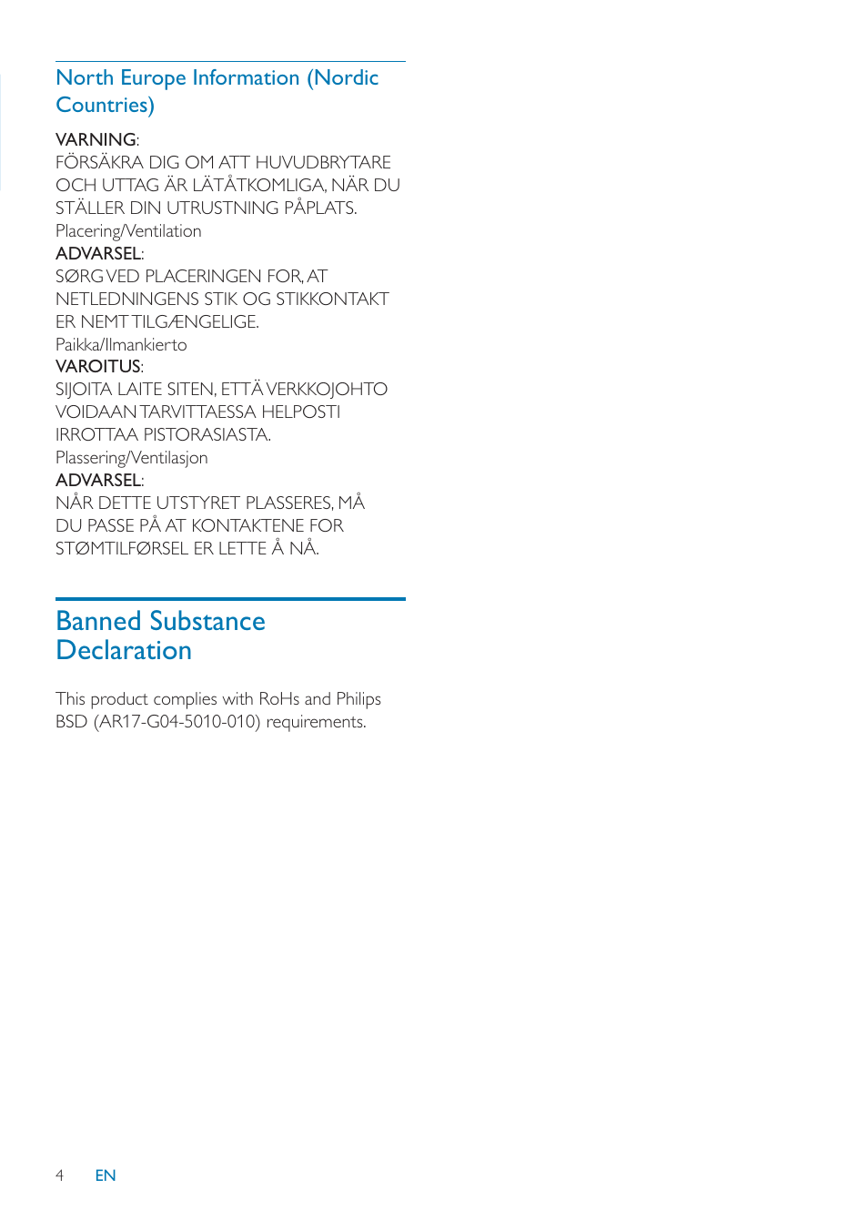 Banned substance declaration | Philips SPF1027/05 User Manual | Page 5 / 28