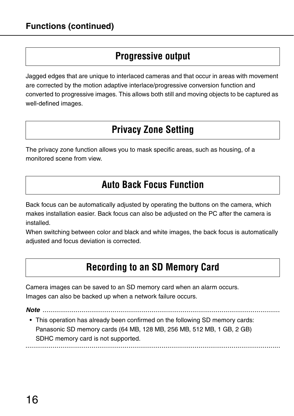 Functions (continued) | Philips WV-NW484S User Manual | Page 16 / 50