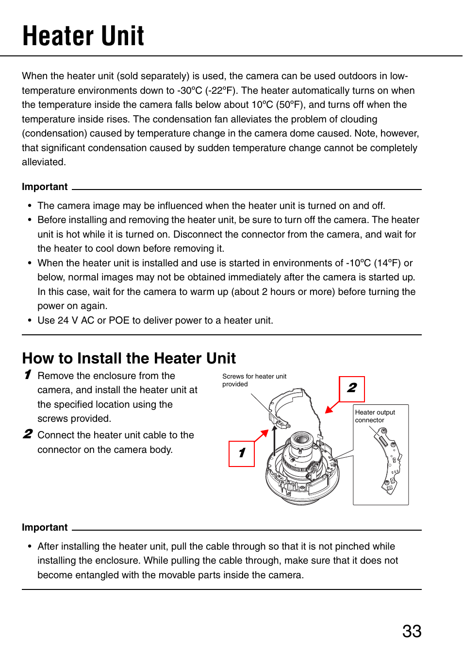 Heater unit, How to install the heater unit | Philips WV-NW484S User Manual | Page 33 / 50