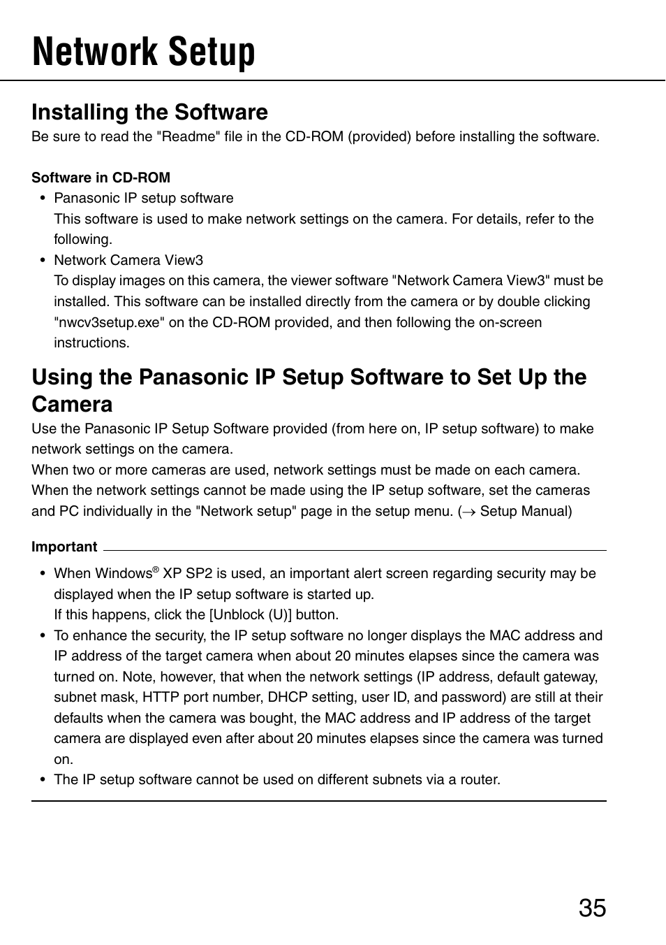 Network setup, Installing the software | Philips WV-NW484S User Manual | Page 35 / 50