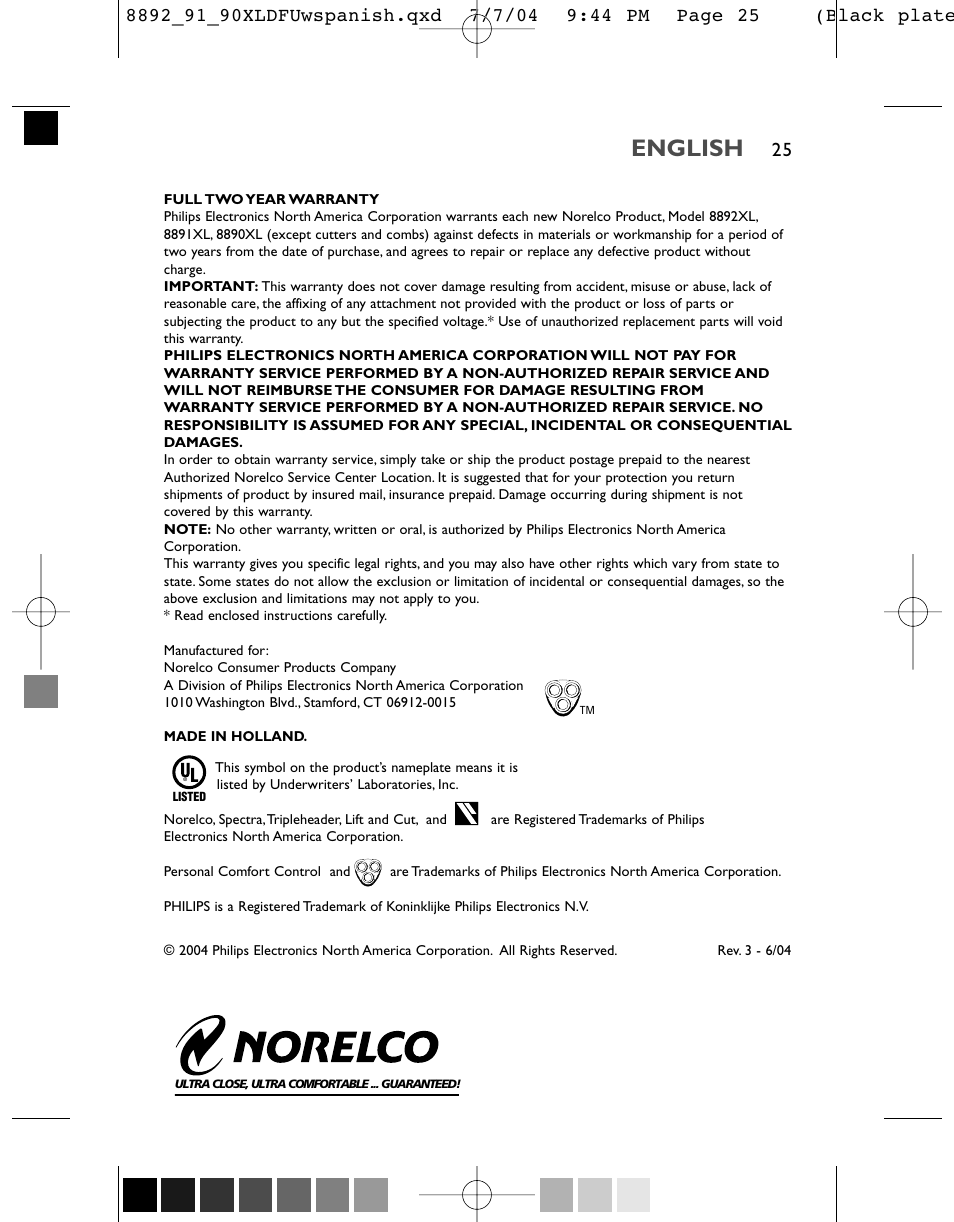 English | Philips 8891XL User Manual | Page 25 / 52
