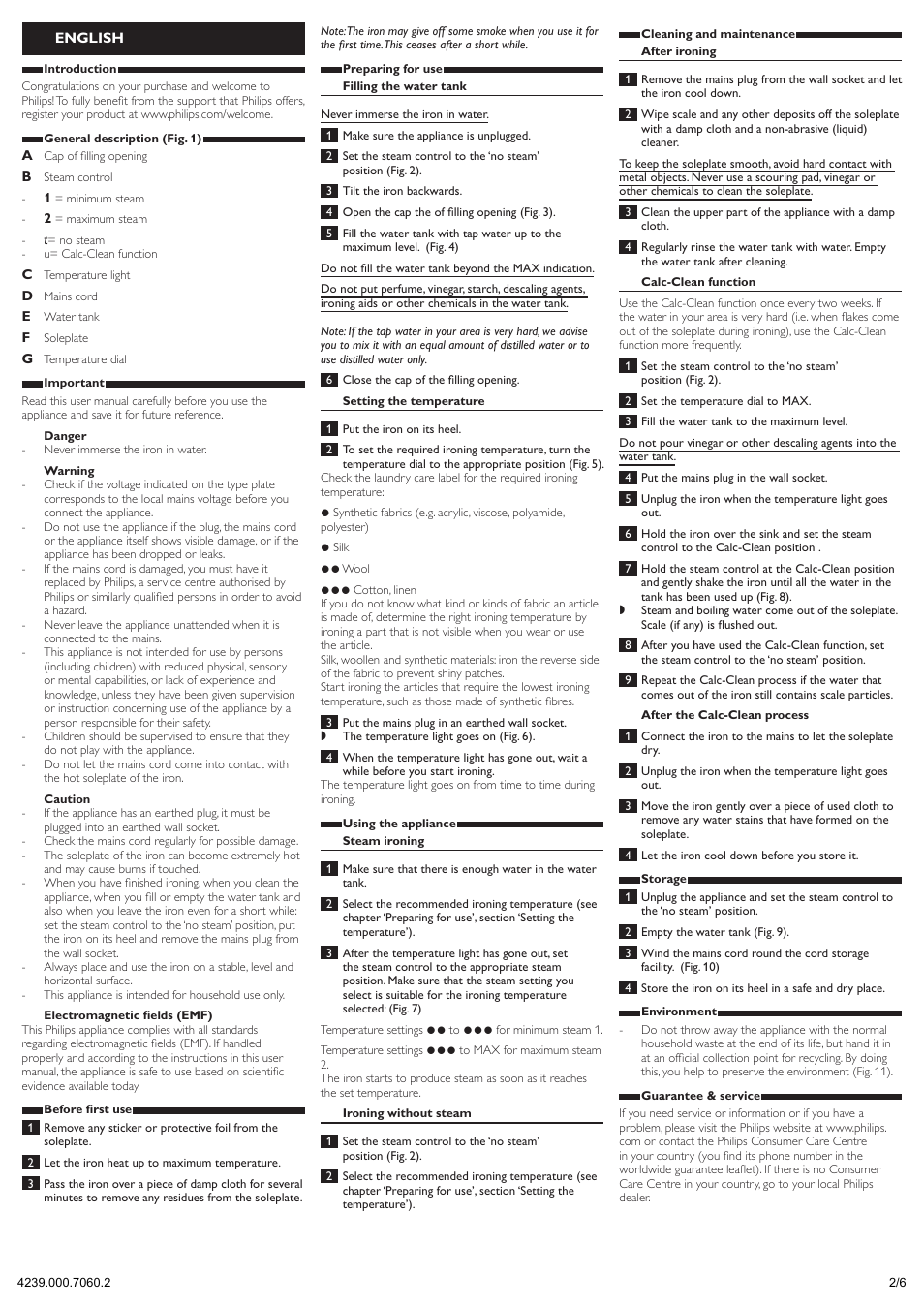 English | Philips GC1421 User Manual | Page 2 / 6