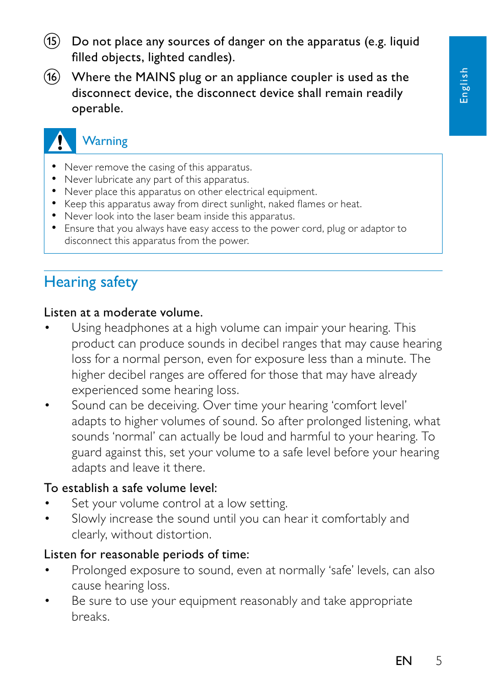 Hearing safety | Philips PD7013/55 User Manual | Page 4 / 24