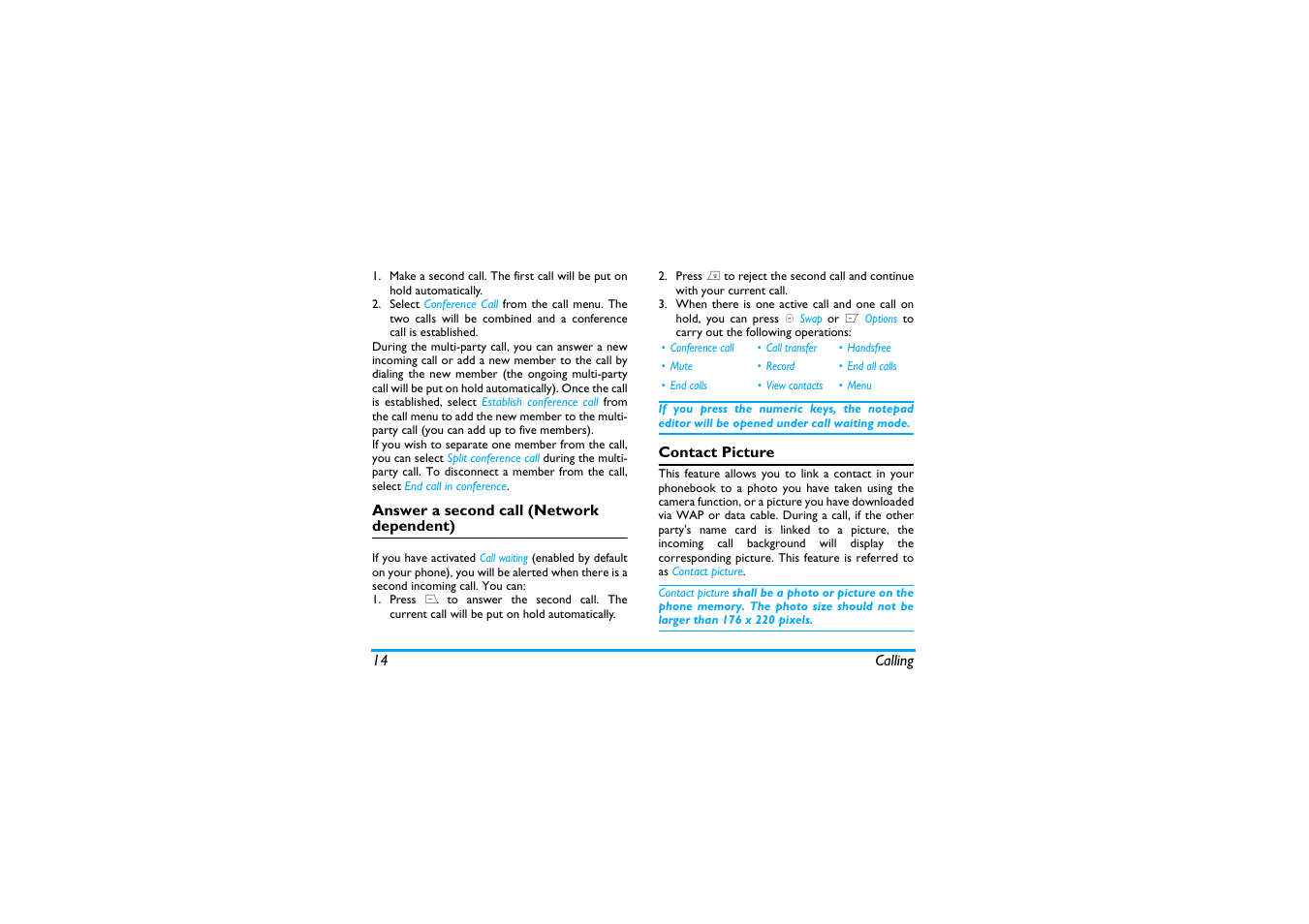 Answer a second call (network dependent), Contact picture | Philips X600 User Manual | Page 15 / 91