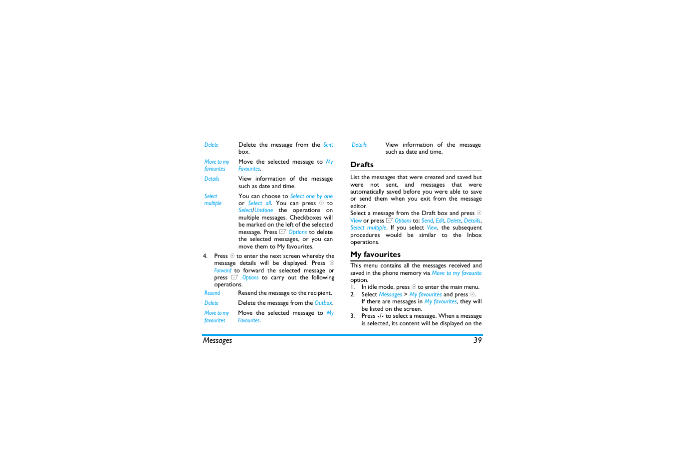 Drafts, My favourites | Philips X600 User Manual | Page 40 / 91