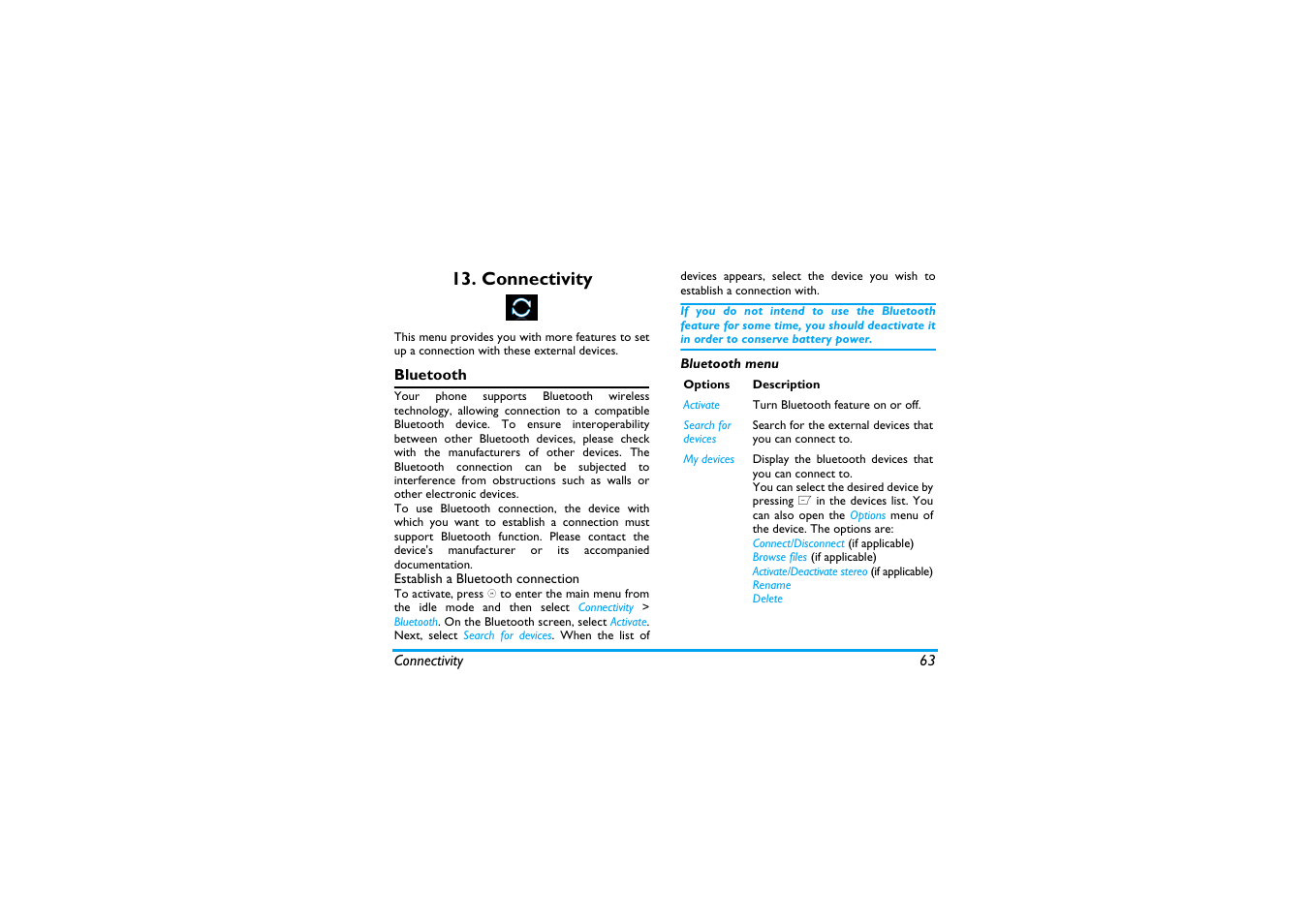 Connectivity, Bluetooth, Bluetooth menu | Philips X600 User Manual | Page 64 / 91