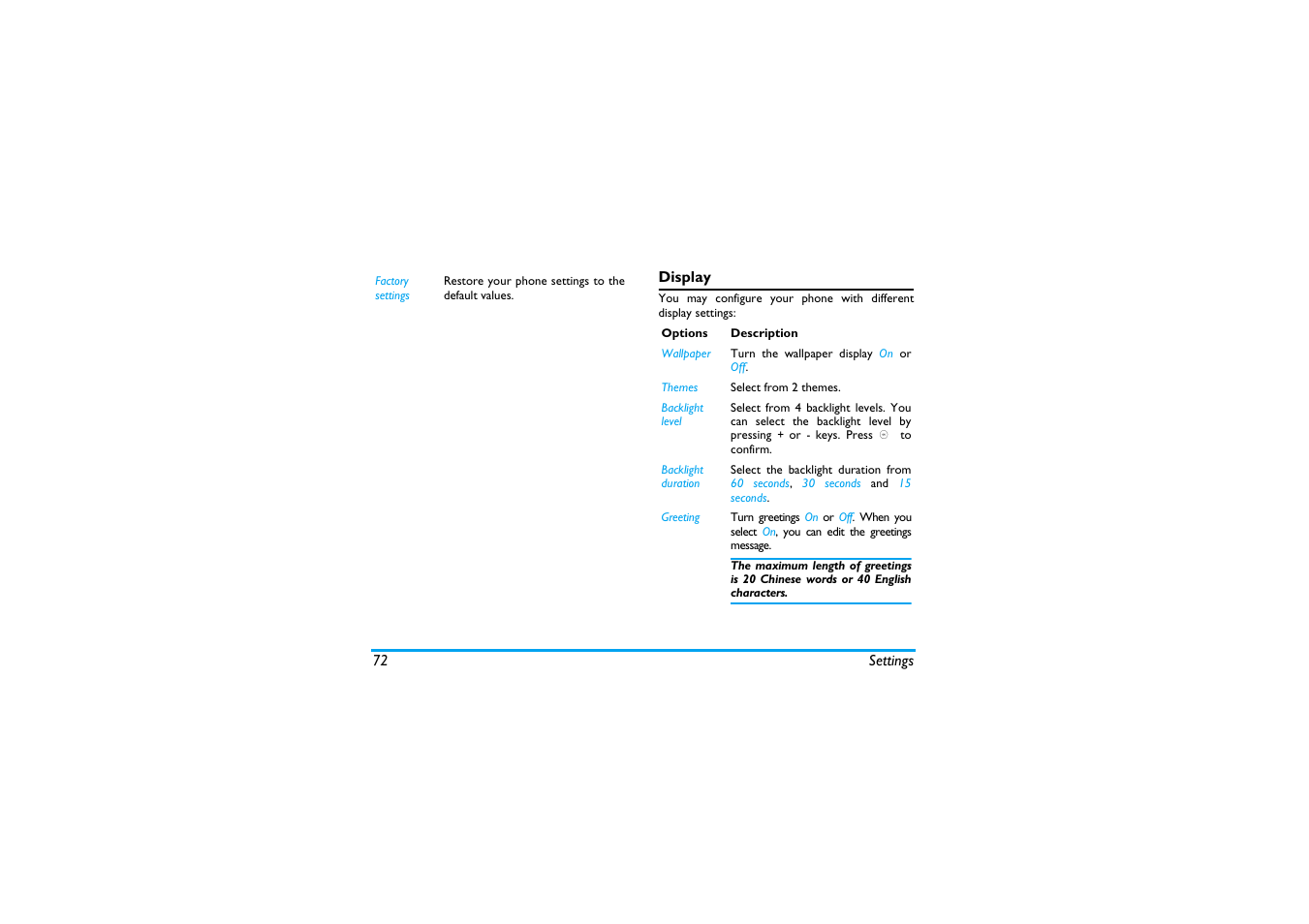 Display | Philips X600 User Manual | Page 73 / 91