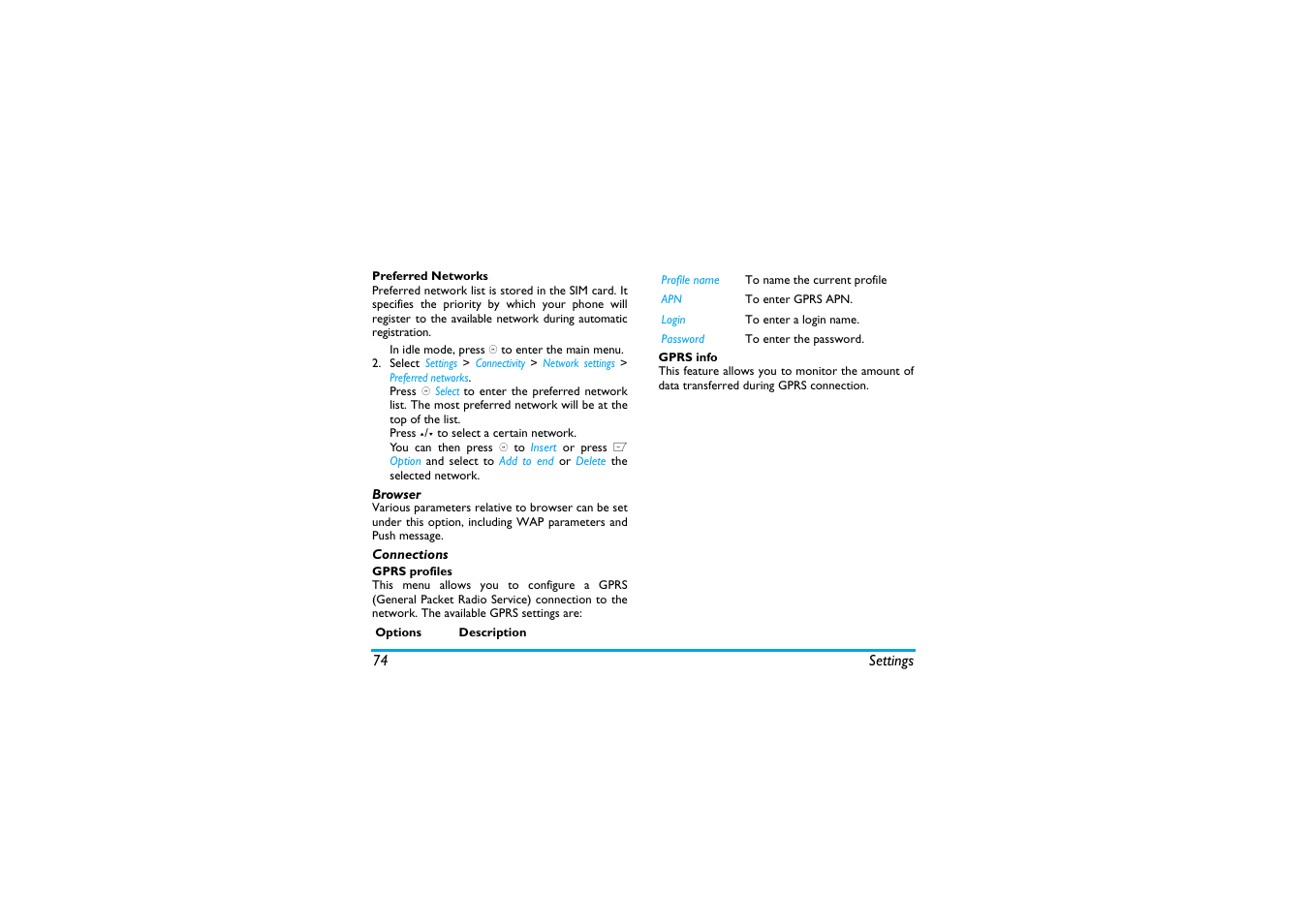Browser, Connections | Philips X600 User Manual | Page 75 / 91