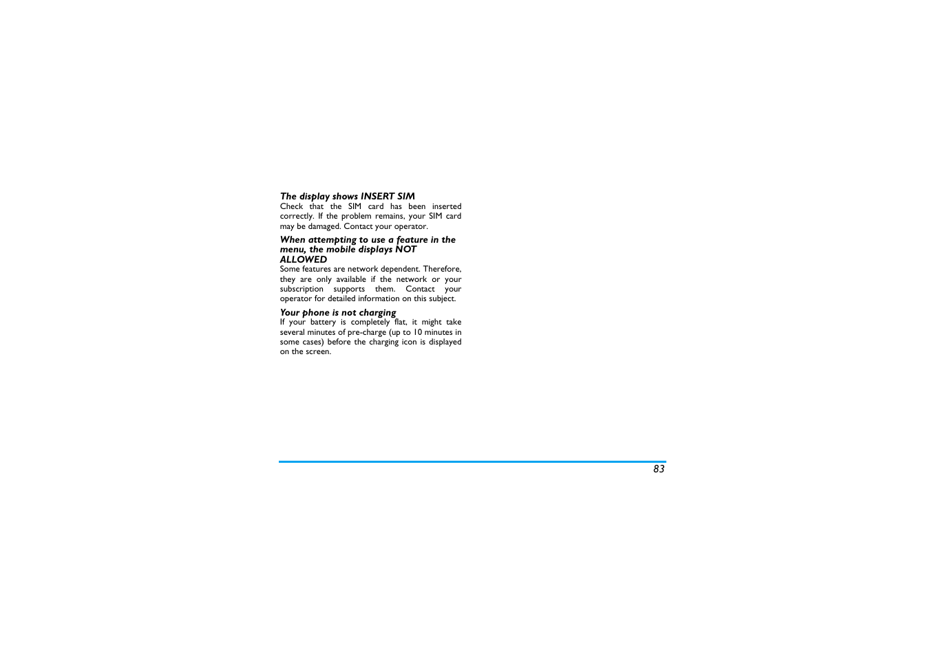 The display shows insert sim, Your phone is not charging | Philips X600 User Manual | Page 84 / 91