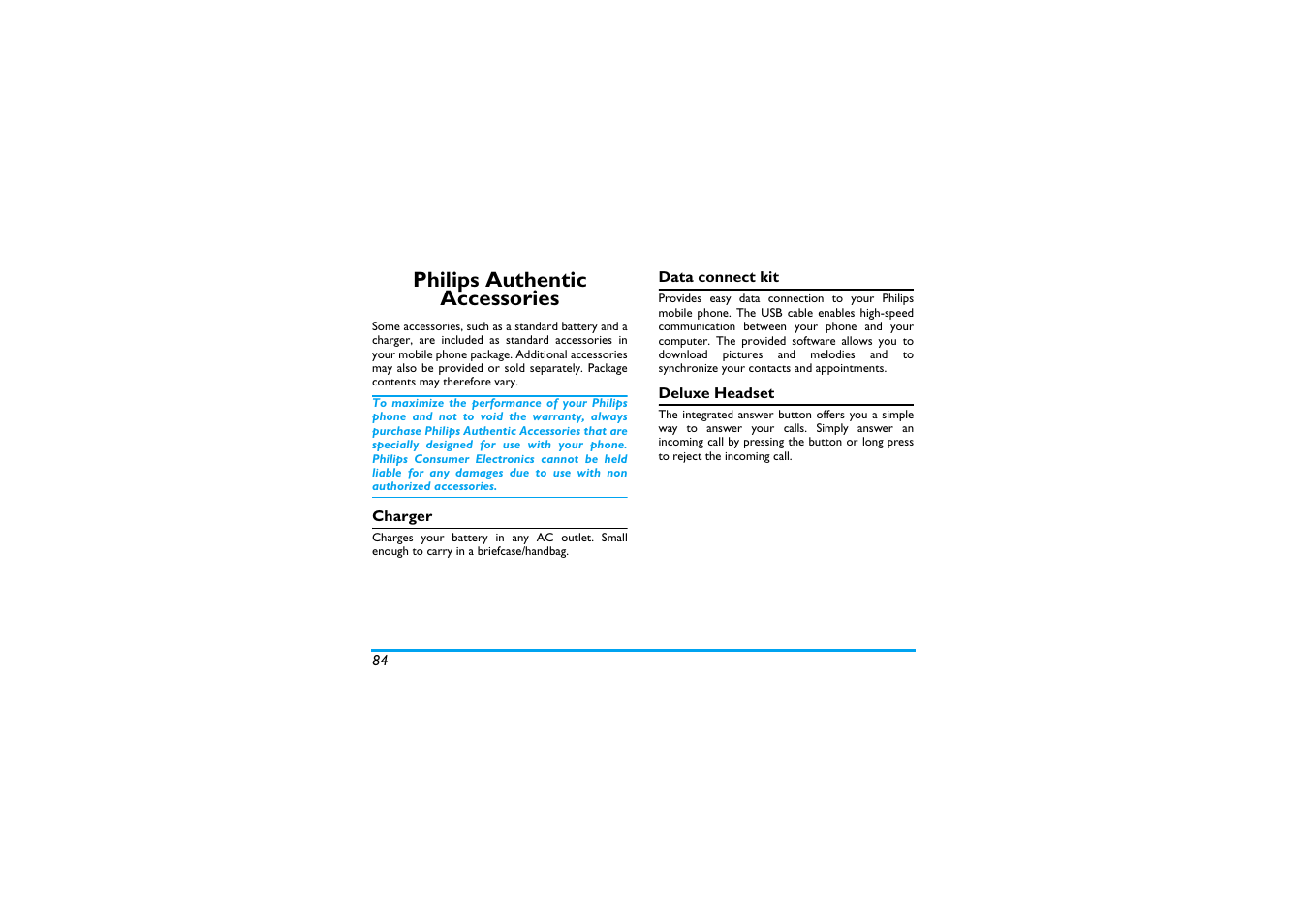 Philips authentic accessories | Philips X600 User Manual | Page 85 / 91