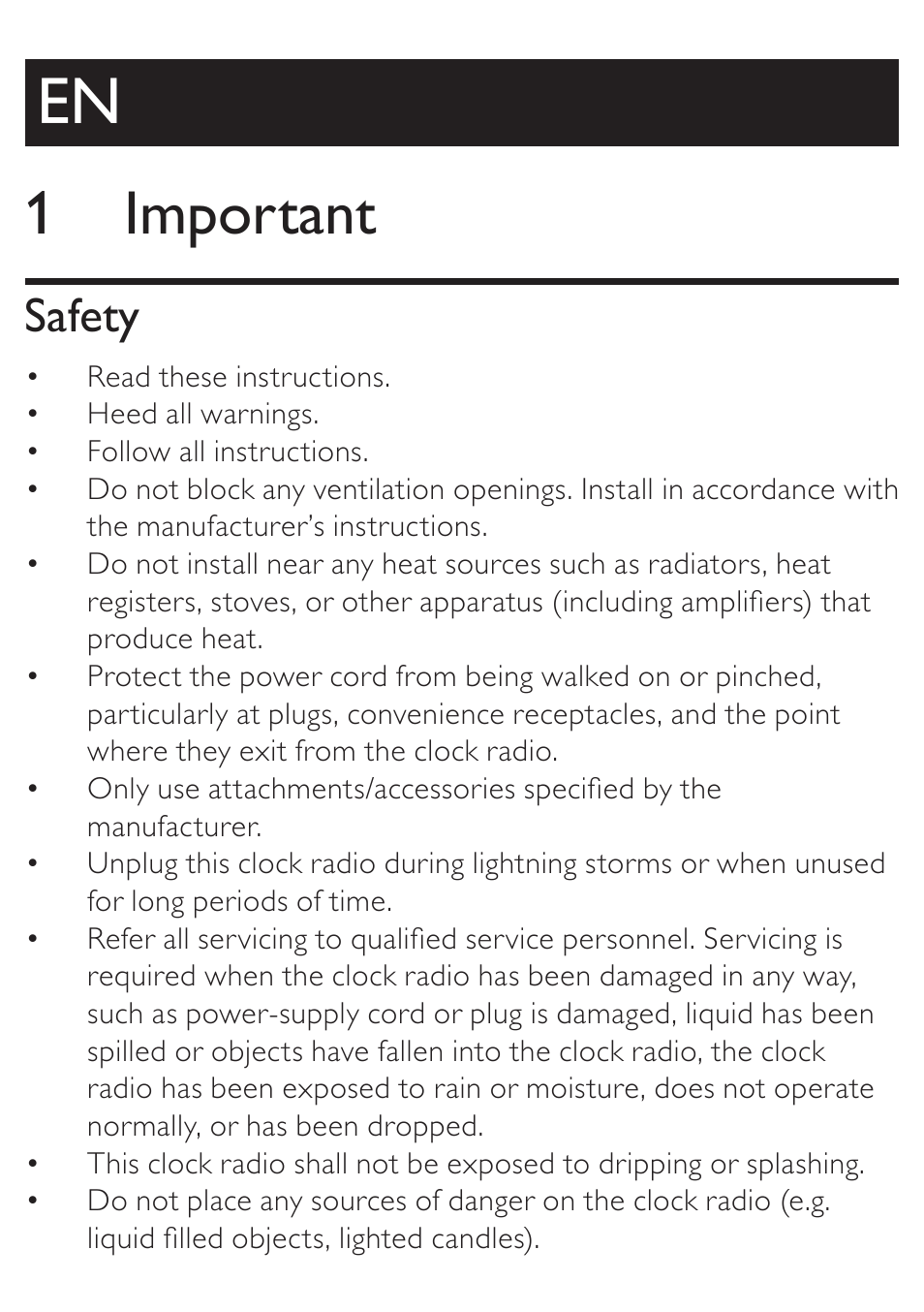 1 important, Safety | Philips AJ3270D User Manual | Page 7 / 22