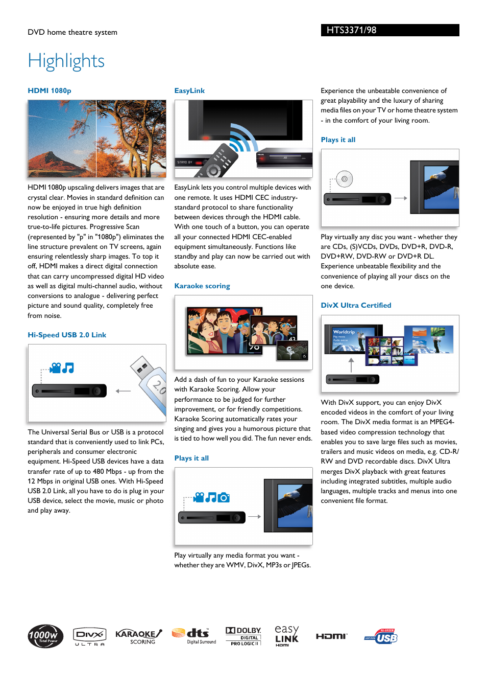 Highlights | Philips HTS3371 User Manual | Page 2 / 3