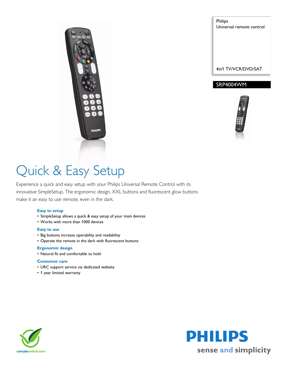 Philips SRP4004WM/17 User Manual | 2 pages