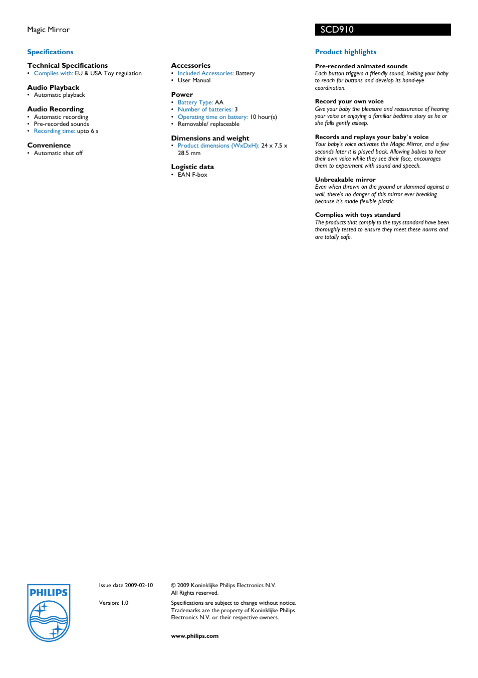 Scd910 | Philips SCD910 User Manual | Page 2 / 2