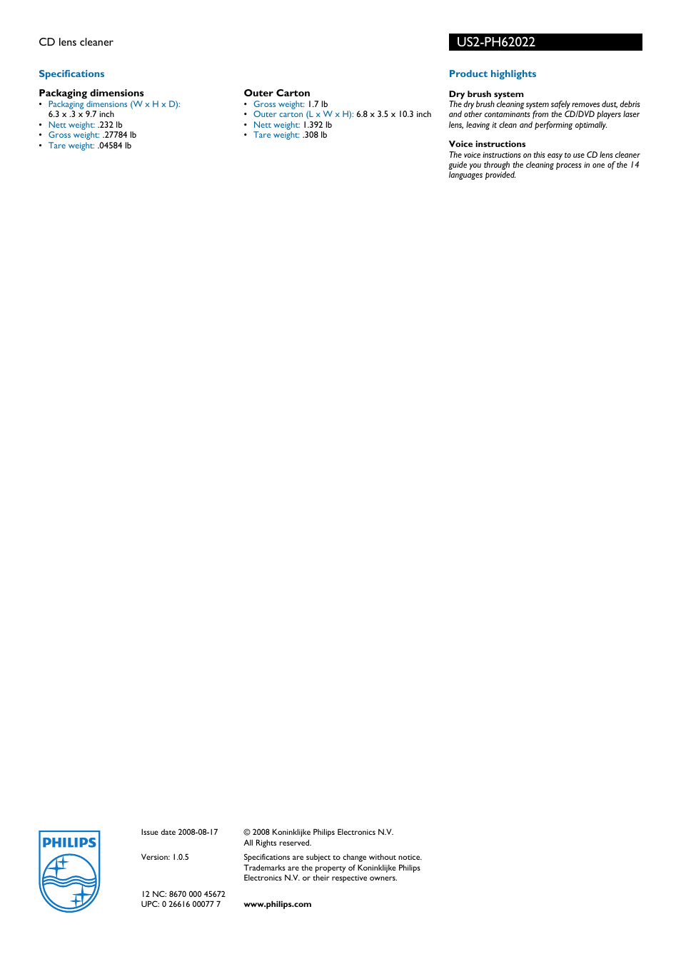 Philips US2-PH62022 User Manual | Page 2 / 2