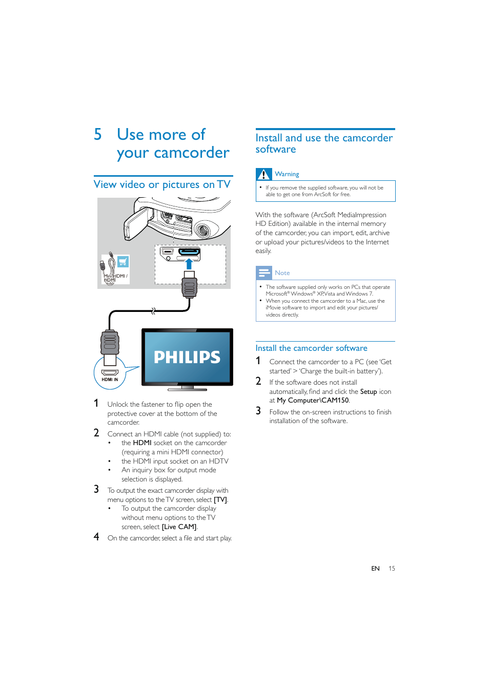 5 use more of your camcorder | Philips CAM150 User Manual | Page 15 / 21