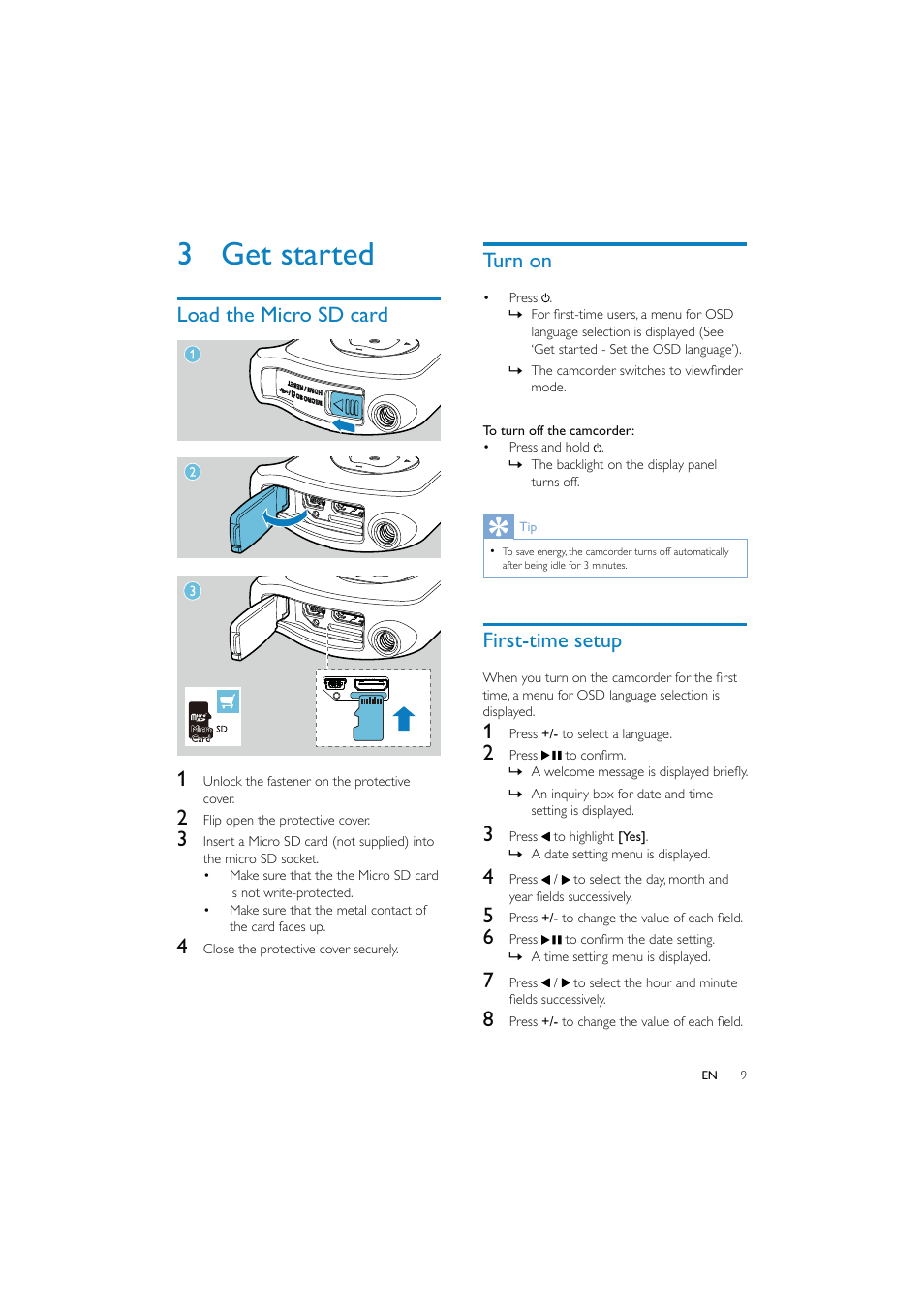 3 get started | Philips CAM150 User Manual | Page 9 / 21