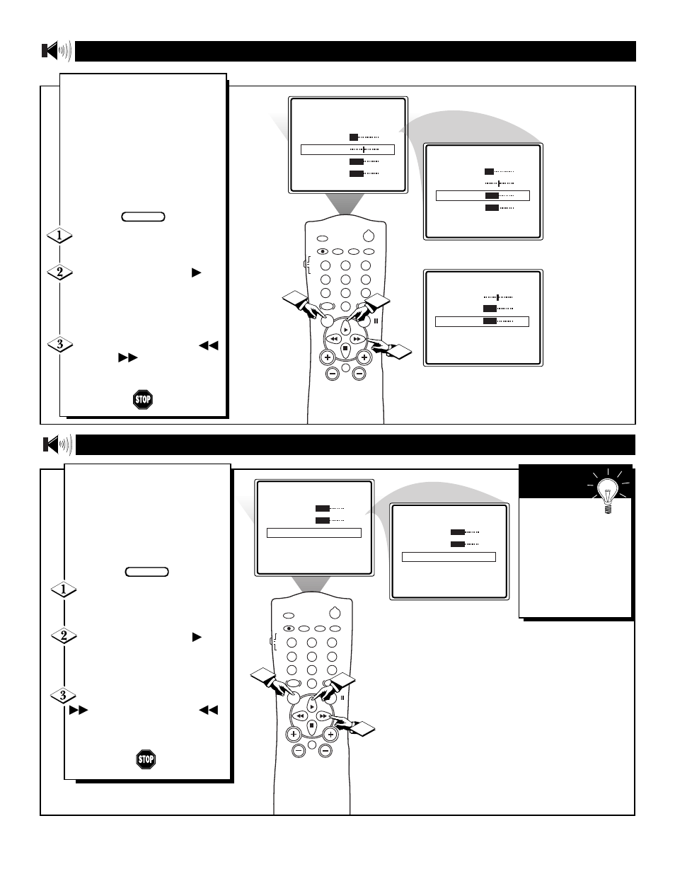 Sing the, Ncredible, Urround | Eature, Reble, Ass and, Alance, Ontrols, Or 2 3 1, Or the cursor left | Philips TS3260C1 User Manual | Page 22 / 40