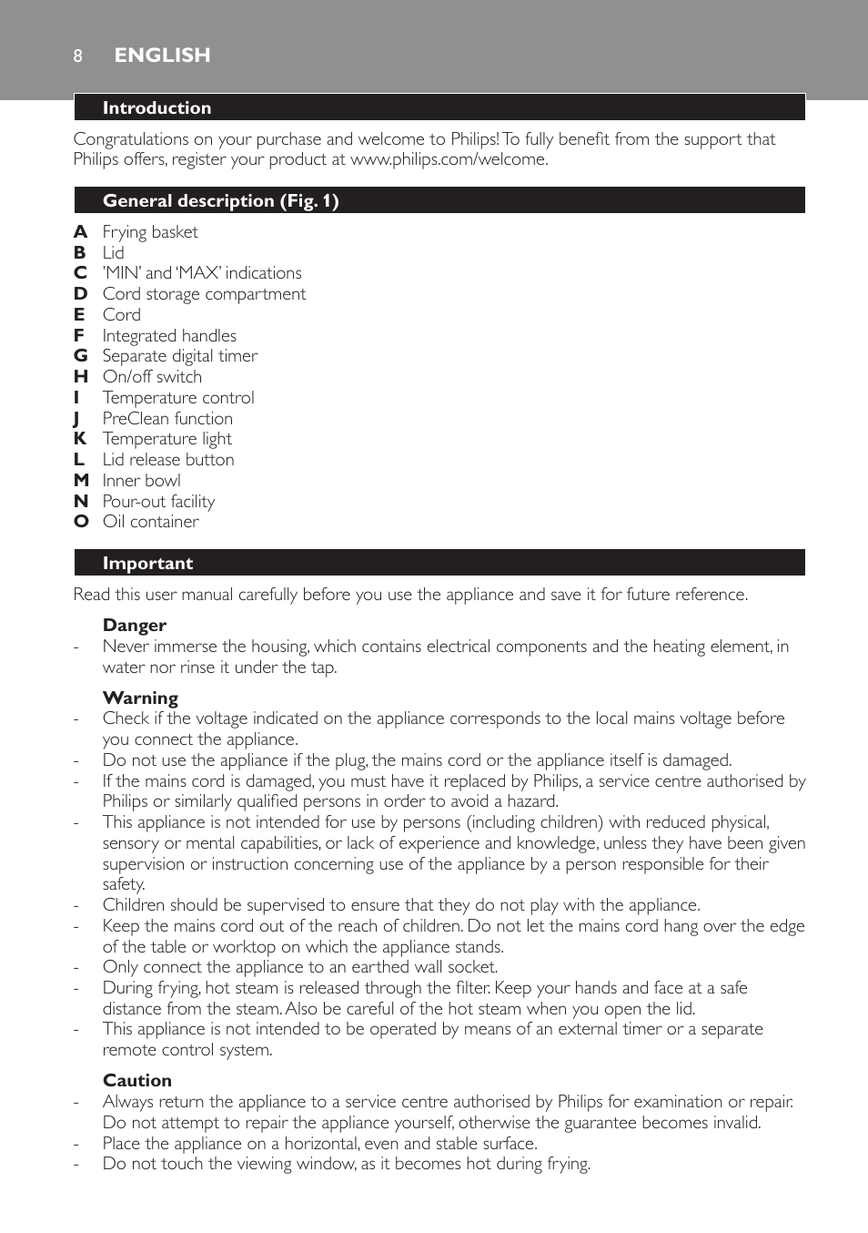 English, English 8 | Philips HD6106 User Manual | Page 6 / 134