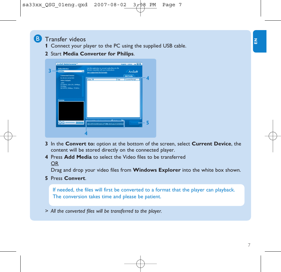 Transfer videos | Philips SA3315 User Manual | Page 11 / 17