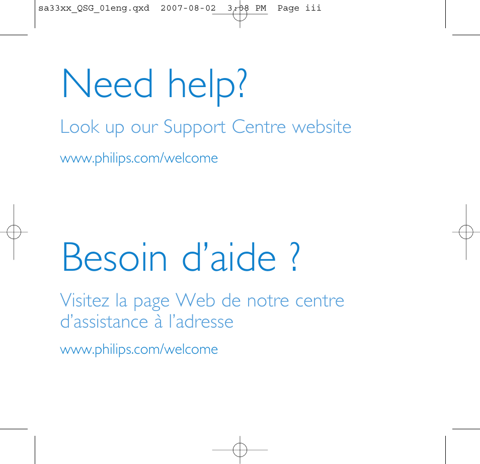 Need help? besoin d’aide | Philips SA3315 User Manual | Page 3 / 17