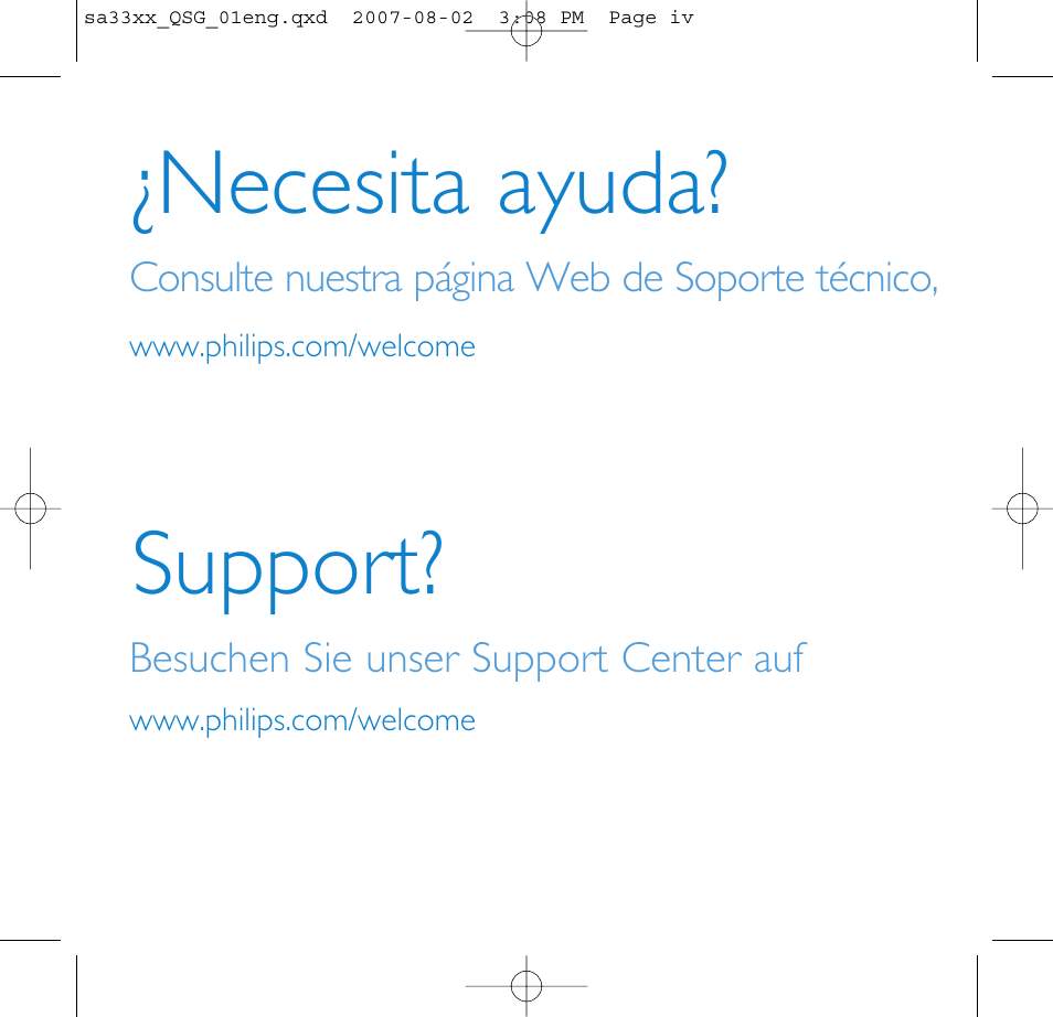 Necesita ayuda? support | Philips SA3315 User Manual | Page 4 / 17