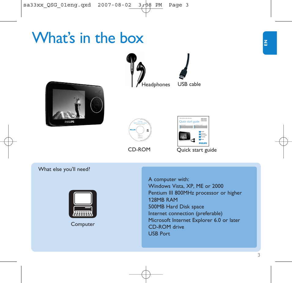 What’s in the box, Nl it sv ru en fr es de | Philips SA3315 User Manual | Page 7 / 17