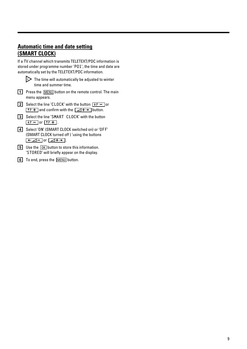 Automatic time and date setting (smart clock) | Philips 21PV548/07 User Manual | Page 11 / 31