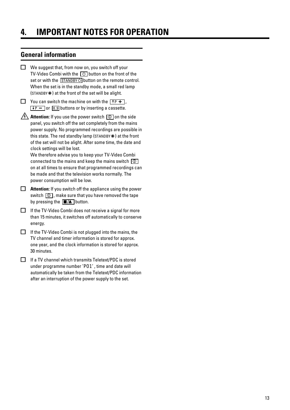 Important notes for operation, General information | Philips 21PV548/07 User Manual | Page 15 / 31