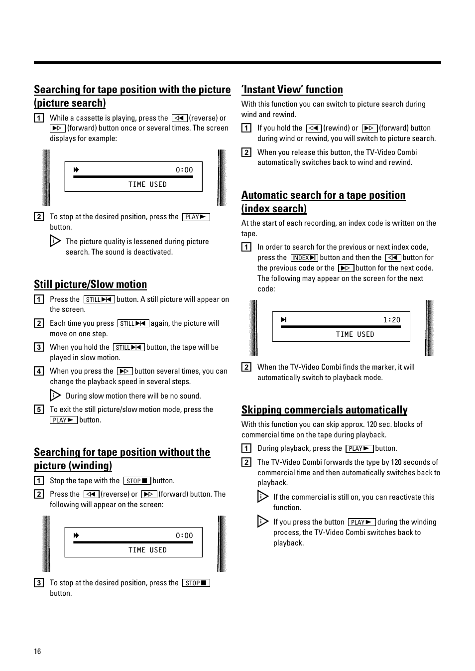 Still picture/slow motion, Instant view’ function, Skipping commercials automatically | Philips 21PV548/07 User Manual | Page 18 / 31