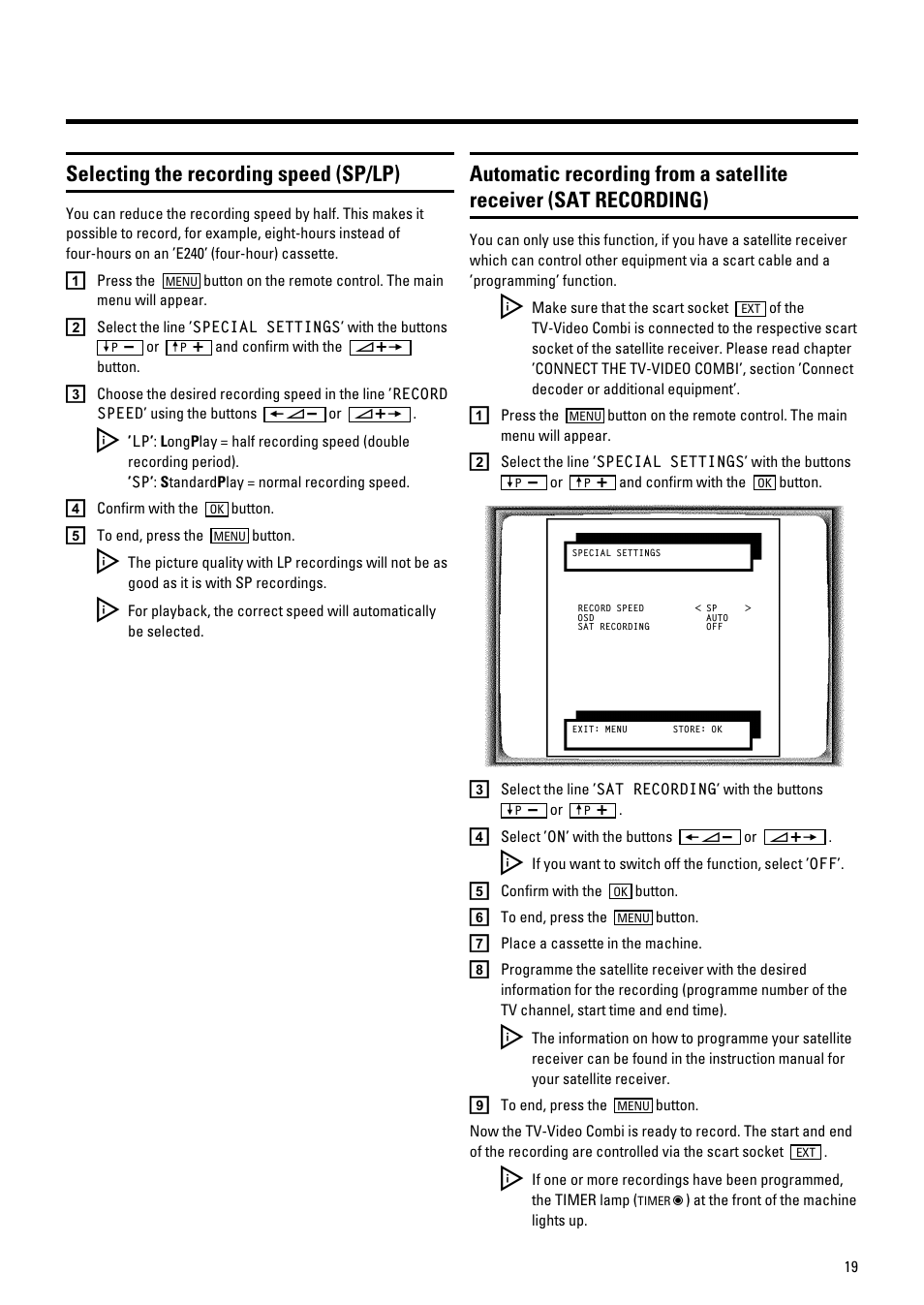 Selecting the recording speed (sp/lp) | Philips 21PV548/07 User Manual | Page 21 / 31