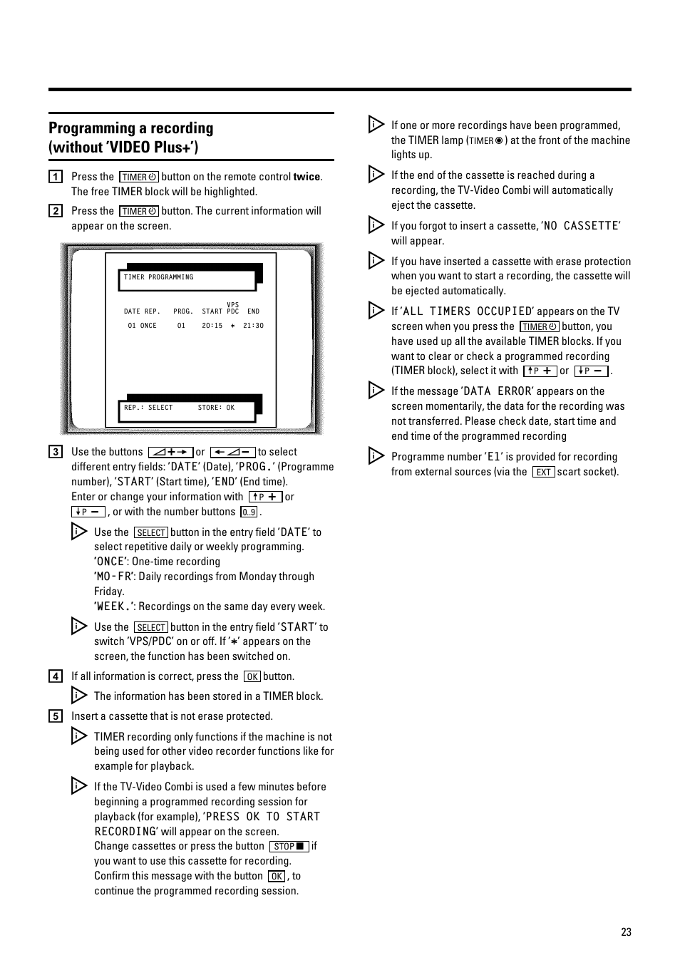 Programming a recording (without ’video plus+’) | Philips 21PV548/07 User Manual | Page 25 / 31