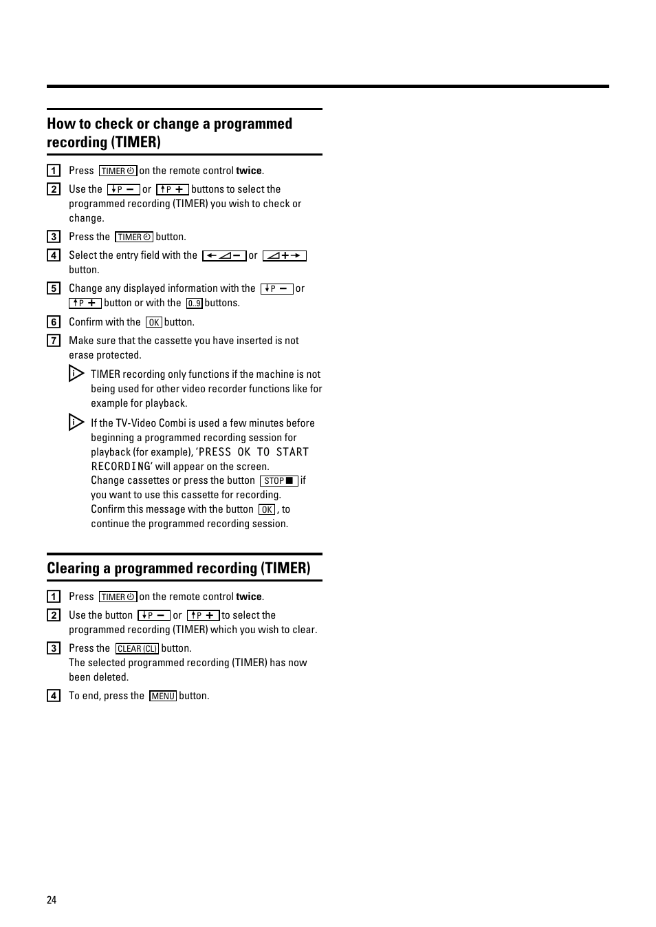 Clearing a programmed recording (timer) | Philips 21PV548/07 User Manual | Page 26 / 31