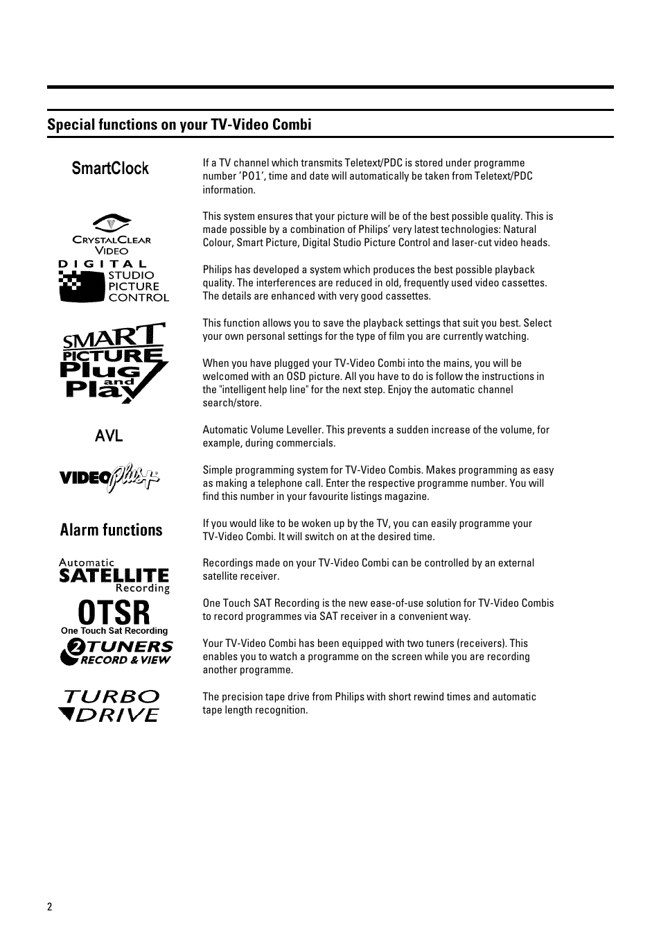 Special functions on your tv-video combi | Philips 21PV548/07 User Manual | Page 5 / 31