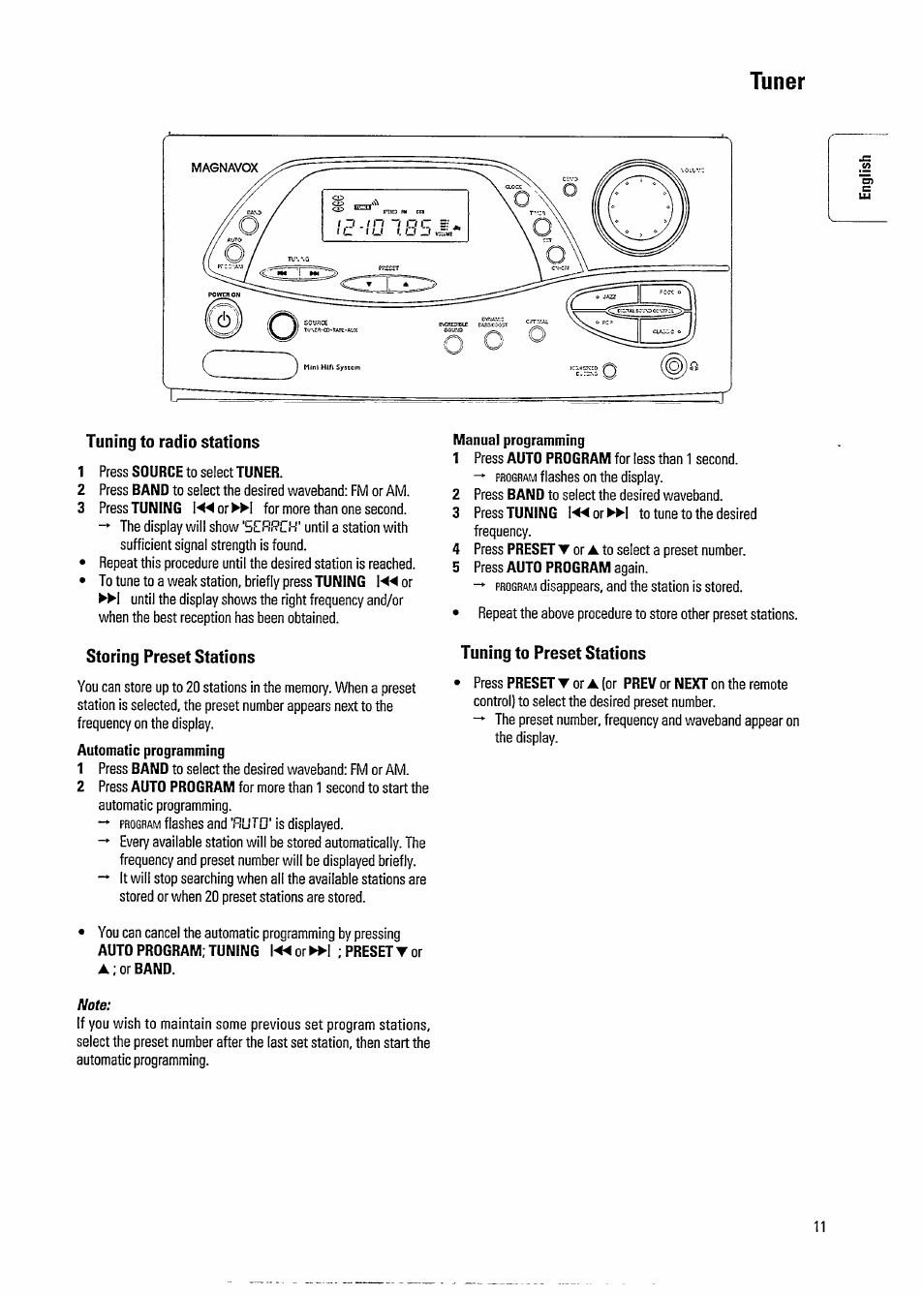 Tuner, Manual programming, Rlitd | Philips FW391C User Manual | Page 13 / 26