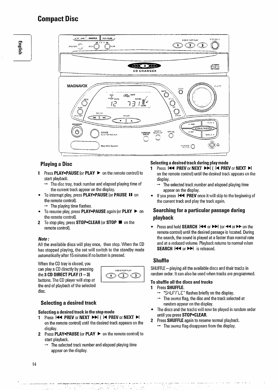 Compact disc, 1 press prev or next ( m prev or next m | Philips FW391C User Manual | Page 16 / 26