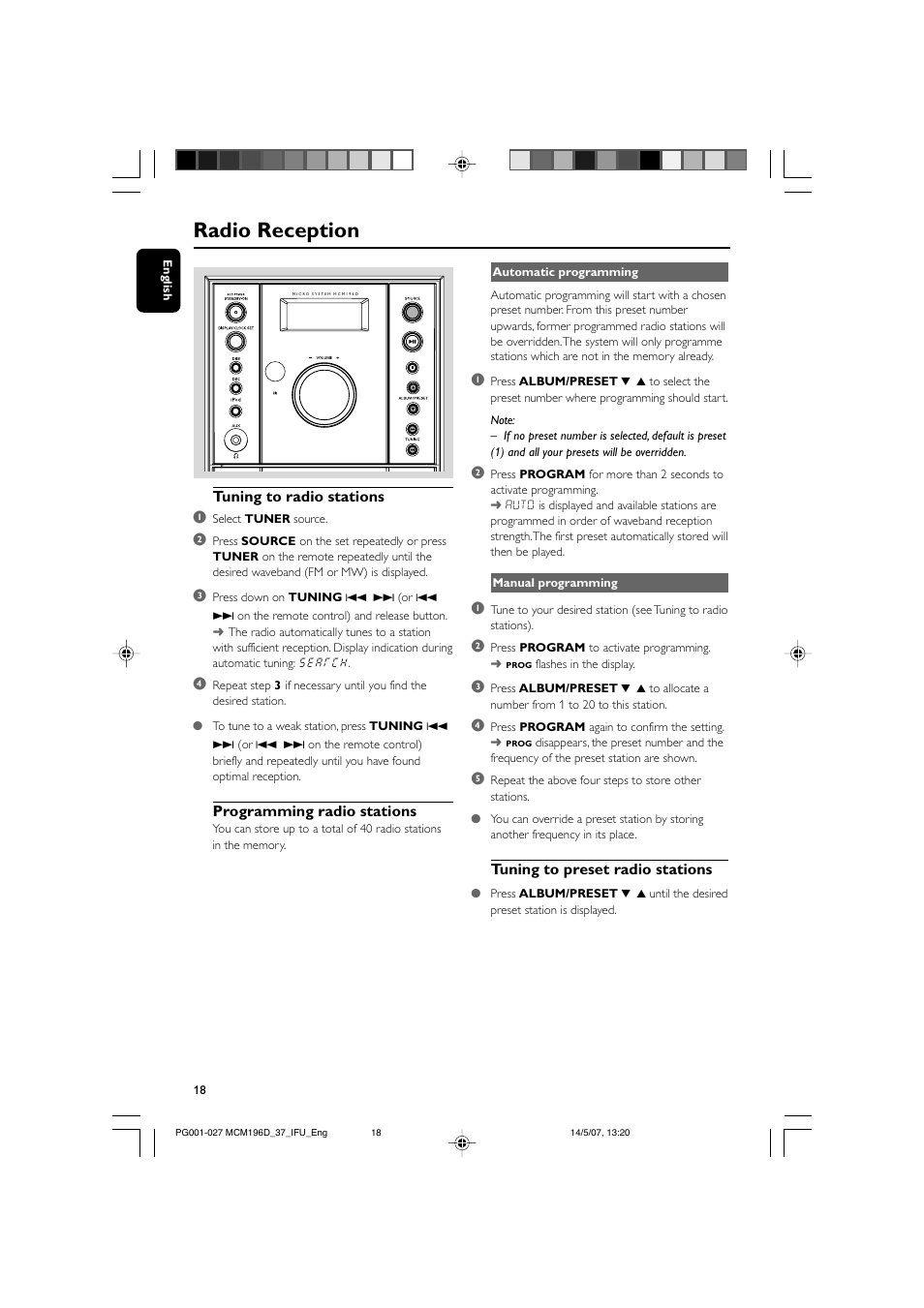 Radio reception | Philips MCM196D User Manual | Page 18 / 28