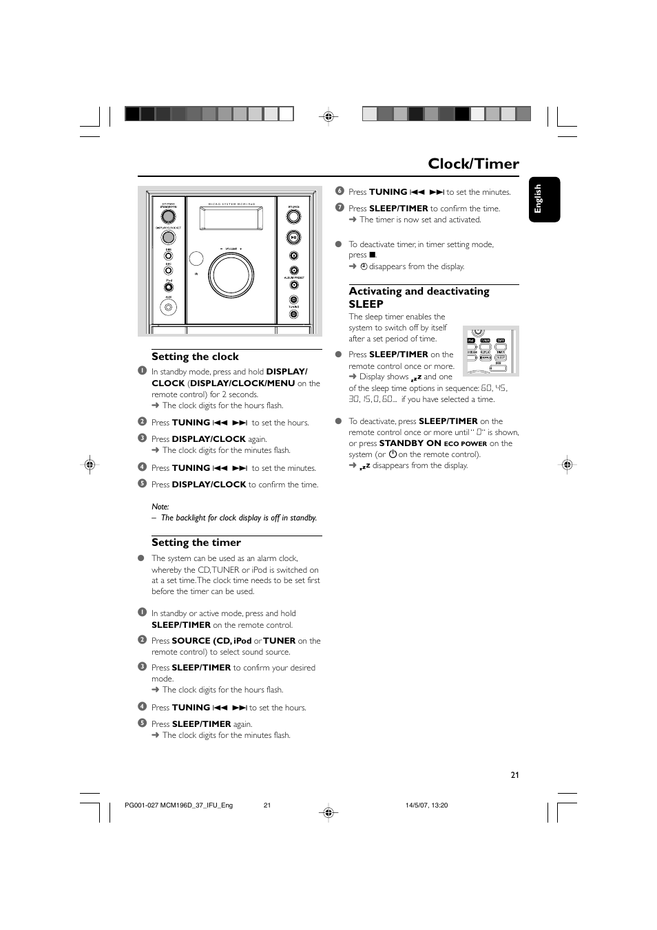 Clock/timer | Philips MCM196D User Manual | Page 21 / 28