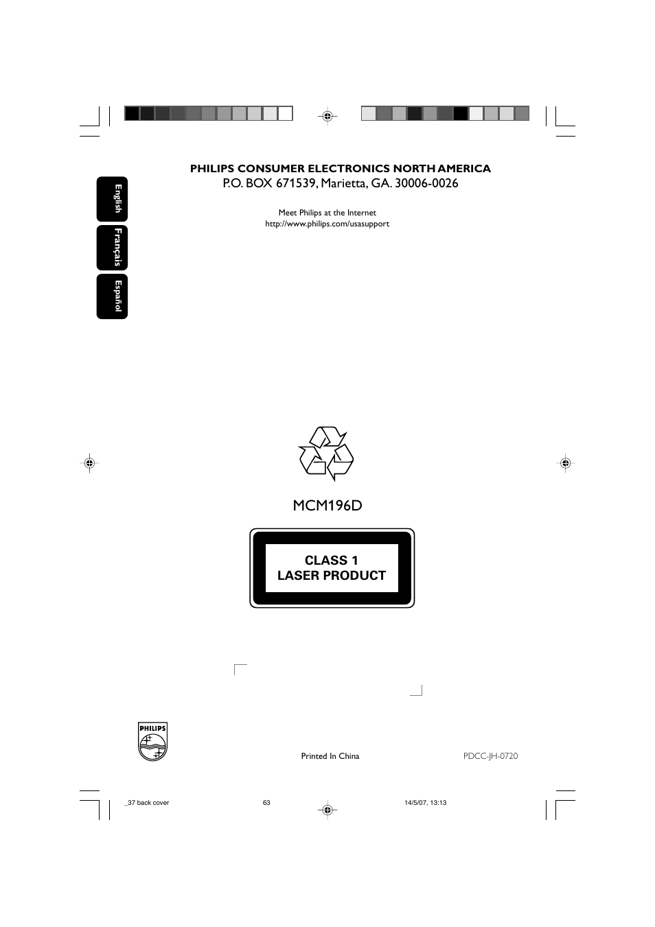 Mcm196d, Class 1 laser product | Philips MCM196D User Manual | Page 28 / 28