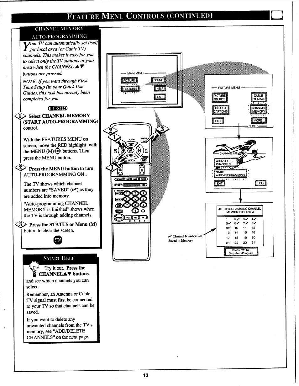 Feature menu controes (continued), Eature, Ontroes | Continued | Philips Magnavox 7P5441C199 User Manual | Page 13 / 56