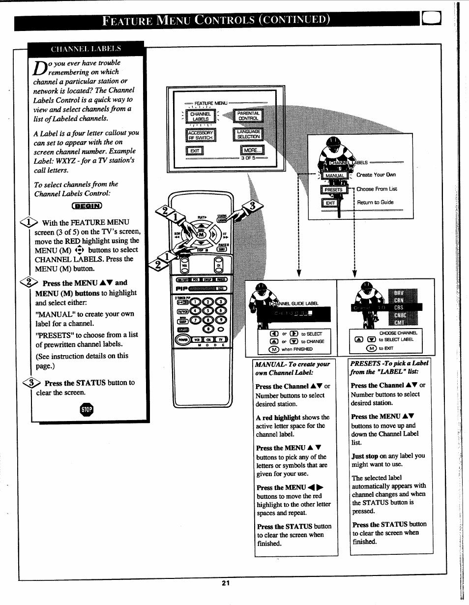 Feature menu controls (continued), Eature, Ontrols | Continued | Philips Magnavox 7P5441C199 User Manual | Page 21 / 56