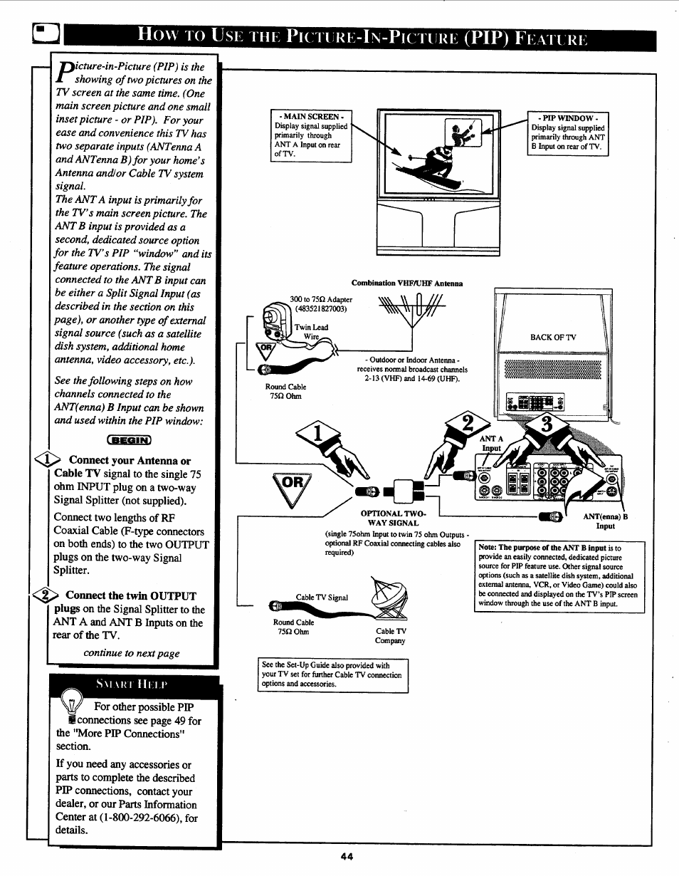 How to use the pictlre-in-pictere (pip) feature, How to u, Pip) f | Philips Magnavox 7P5441C199 User Manual | Page 44 / 56