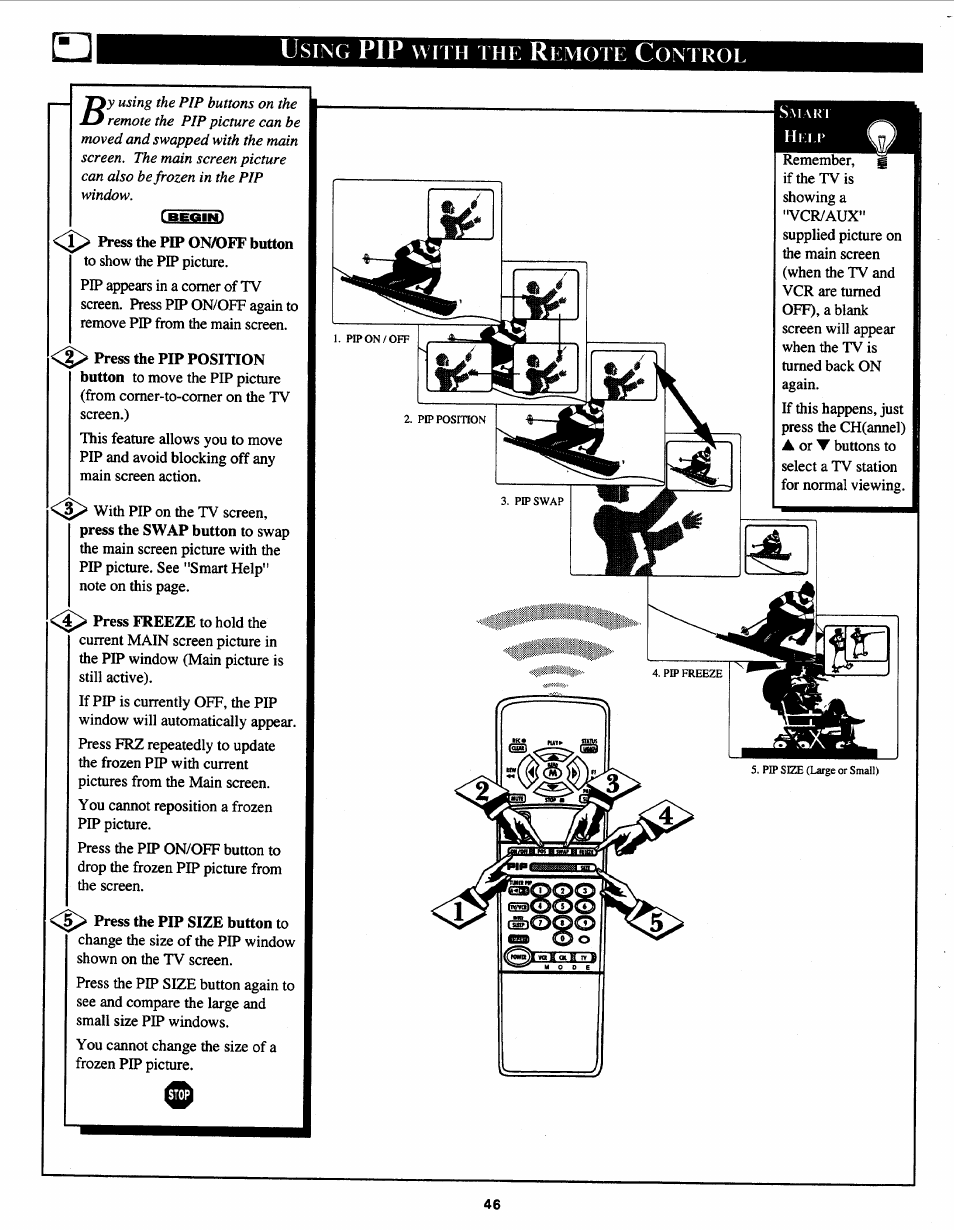 Using pip with the remote controe | Philips Magnavox 7P5441C199 User Manual | Page 46 / 56