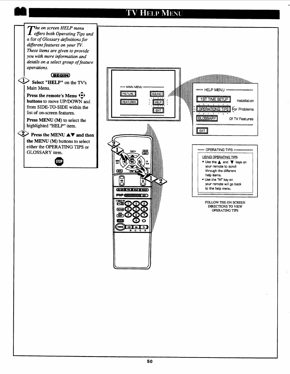 Tv help menu, Tv h | Philips Magnavox 7P5441C199 User Manual | Page 50 / 56