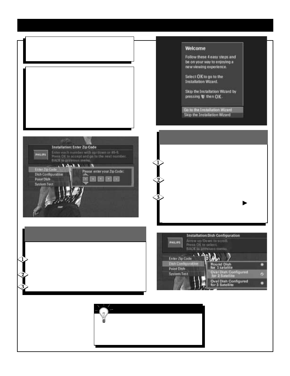 Creen, Nstallation, Enter zip code | Dish configuration | Philips DSX 5150 User Manual | Page 19 / 43