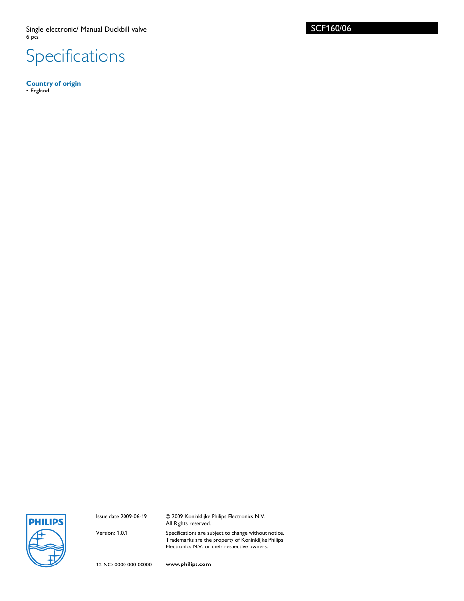 Specifications | Philips SCF160 User Manual | Page 2 / 2