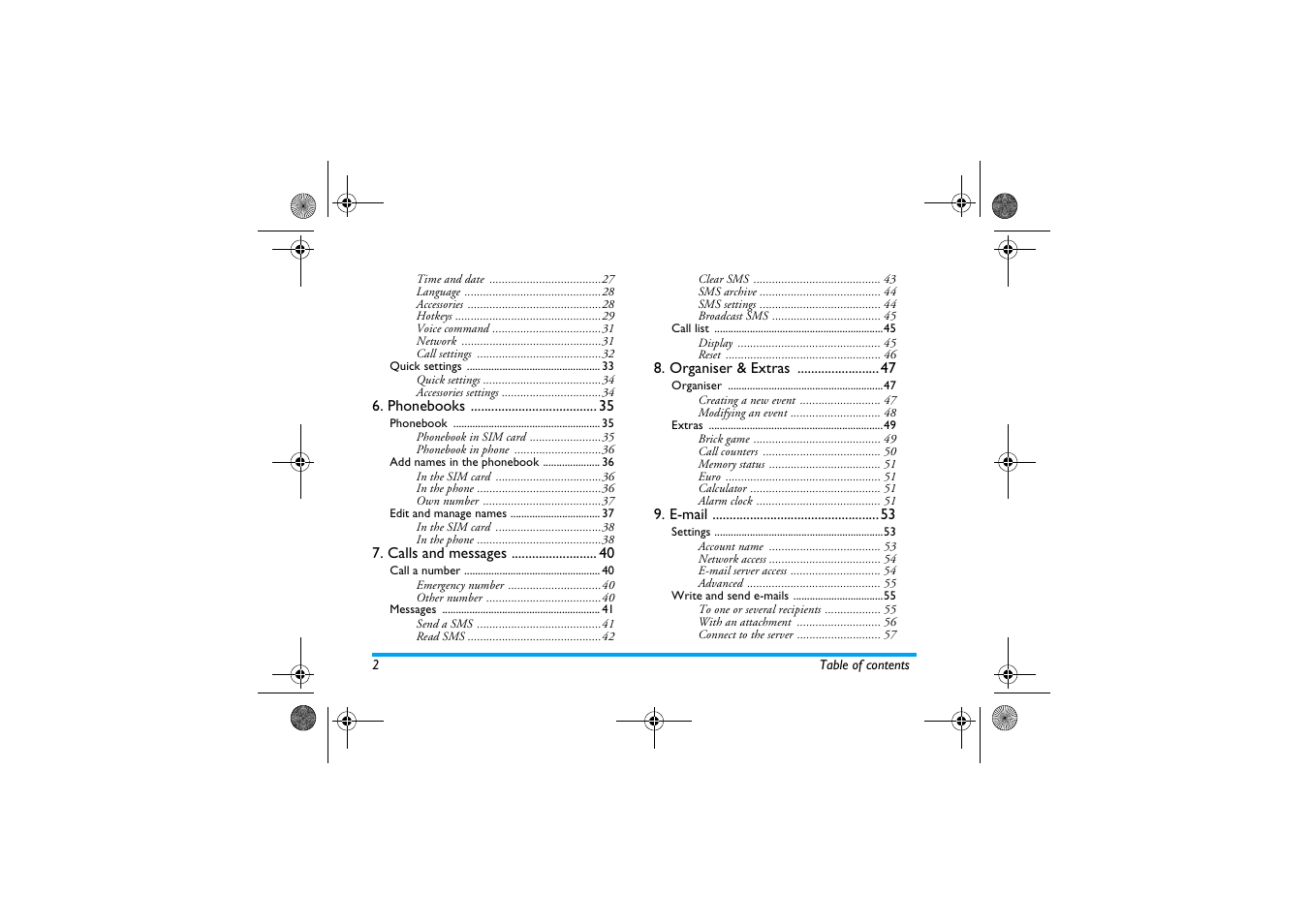 Phonebooks 35, Calls and messages 40, Organiser & extras 47 | E�mail 53 | Philips 330 User Manual | Page 4 / 79