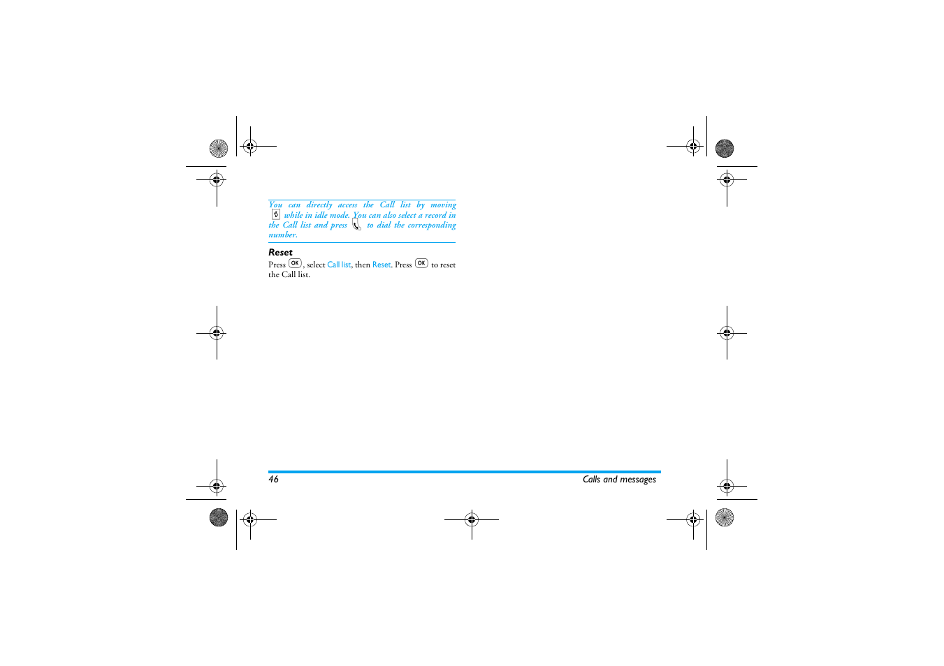 Reset, Reset p46 | Philips 330 User Manual | Page 48 / 79