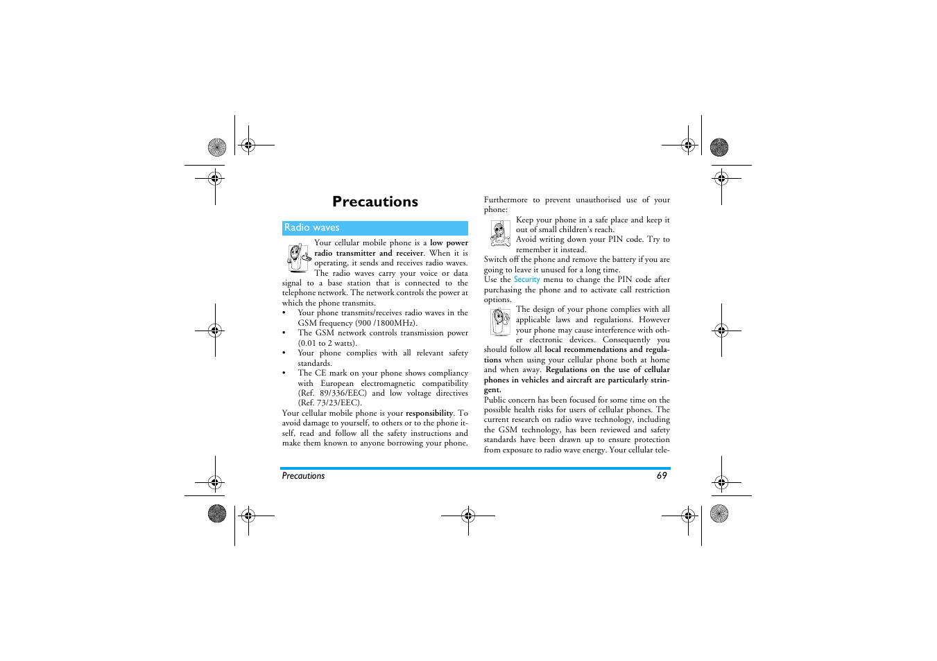 Precautions | Philips 330 User Manual | Page 71 / 79